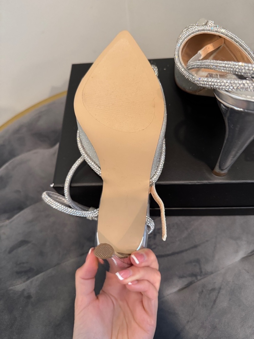 Aqua Silver Crystal Bow Pointed-Toe Ankle-Strap Stiletto Pump - Picture 8 of 9